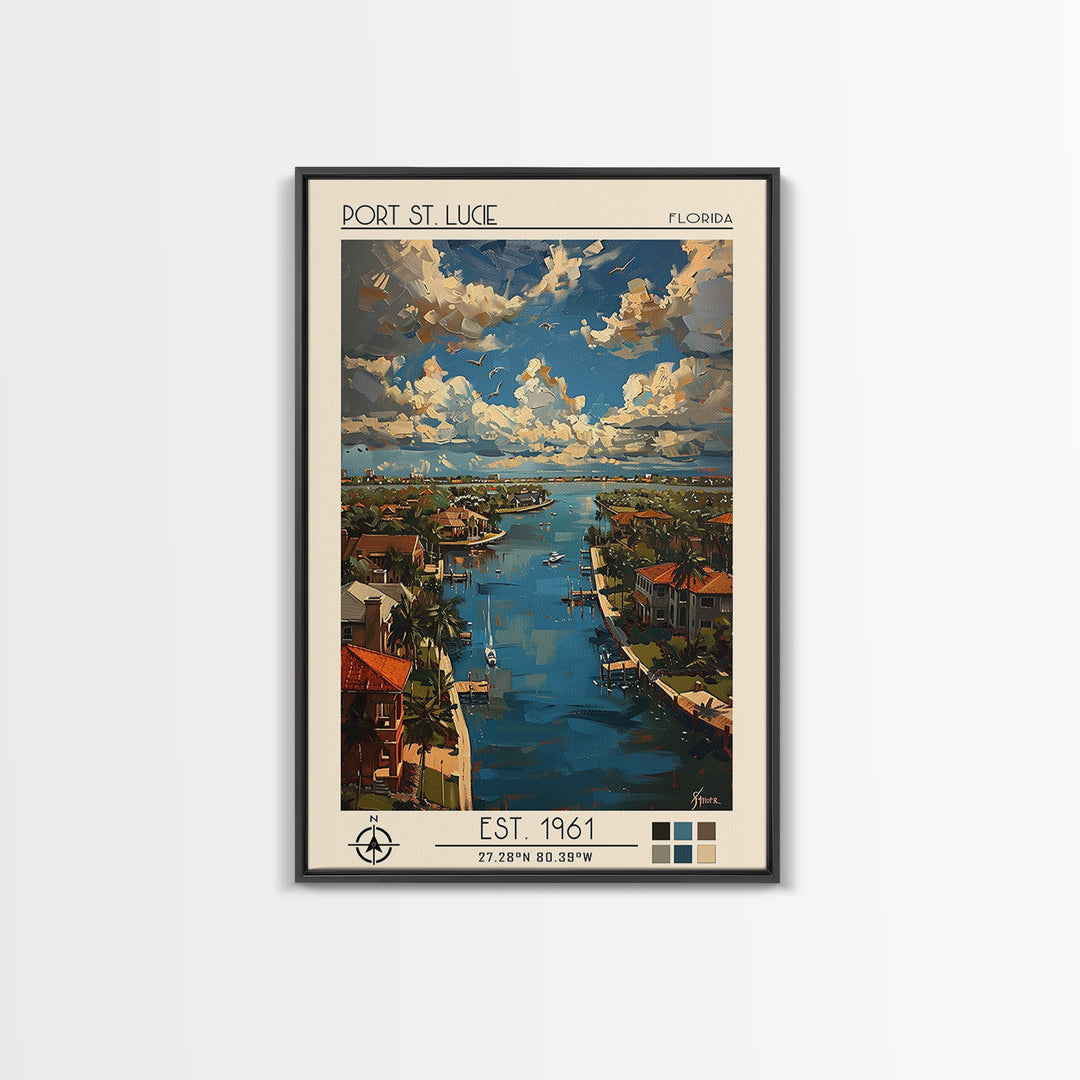 Port St Lucie Travel Poster, Framed Canvas Print, Travel Prints, Landscape Art, Travel Posters, Home Office Decor, City Illustration
