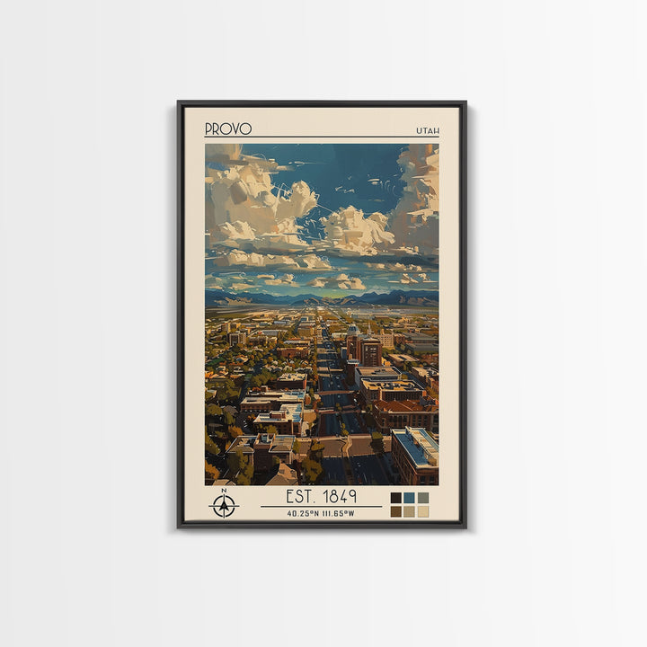 Provo Travel Poster, Canvas Print, Travel Prints, Landscape Art, Modern Wall Decor, City Wall Art, City Illustration, Retro Wall Art