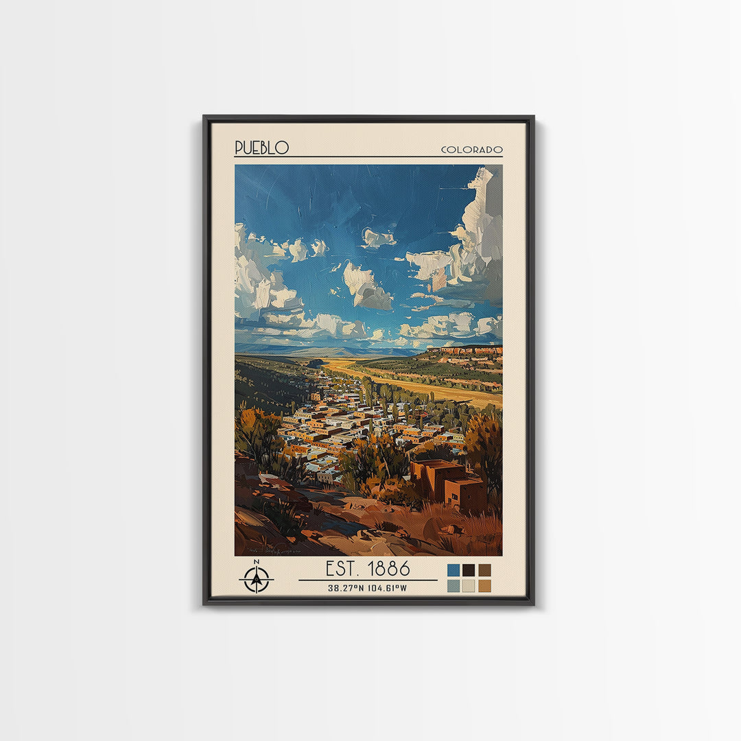 Pueblo Travel Poster, Framed Canvas Print, City Art Print, Travel Wall Art, Vintage Posters, Retro Wall Art, Wall Art, Landscape Art