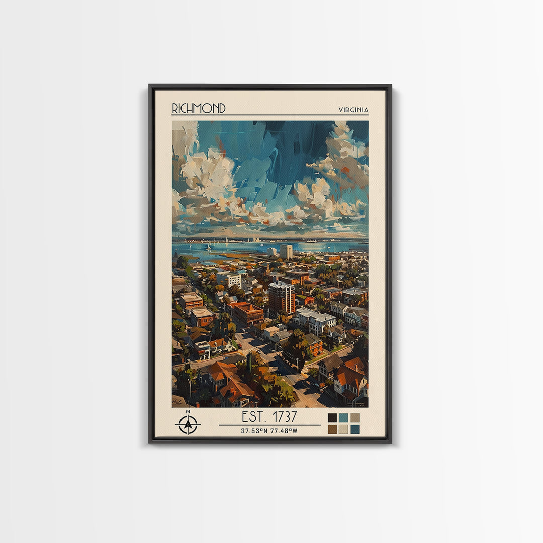 Richmond Travel Poster, Framed Canvas Print, Travel Wall Art, City Wall Art, Wall Art, Colorful Wall Art, Home Decor, City Art Print
