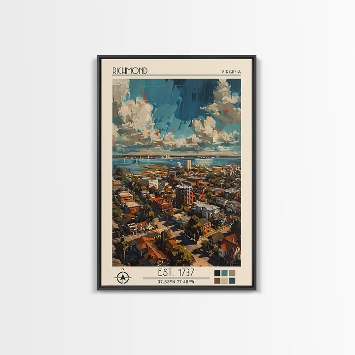 Richmond Travel Poster, Framed Canvas Print, Travel Wall Art, City Wall Art, Wall Art, Colorful Wall Art, Home Decor, City Art Print