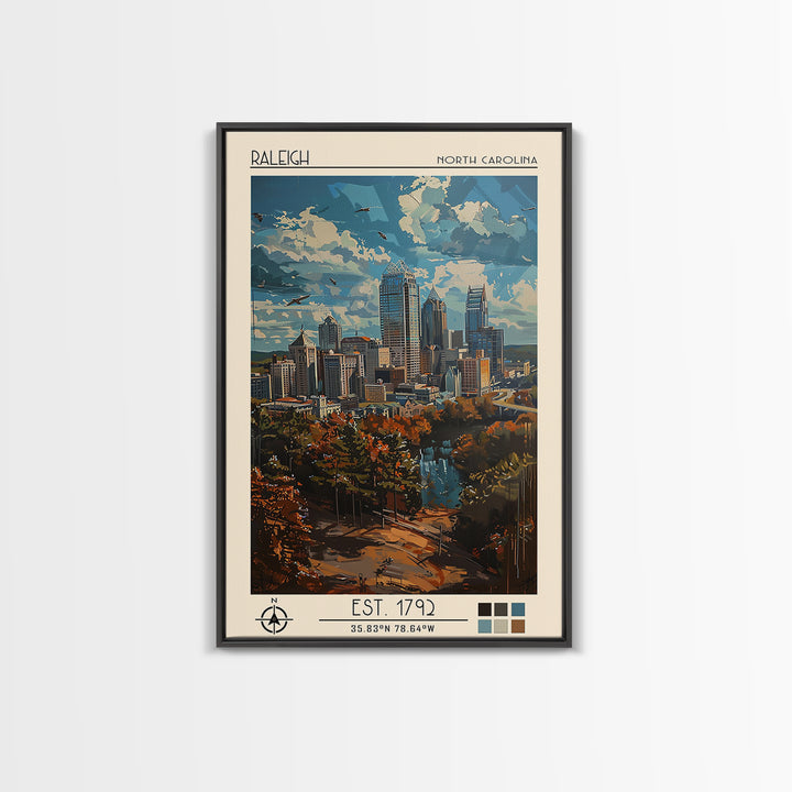 Raleigh Travel Poster, Framed Canvas Print, Retro Wall Art, Travel Print, Gallery Wall Set, Mid Century Wall Art, Vintage Travel Art