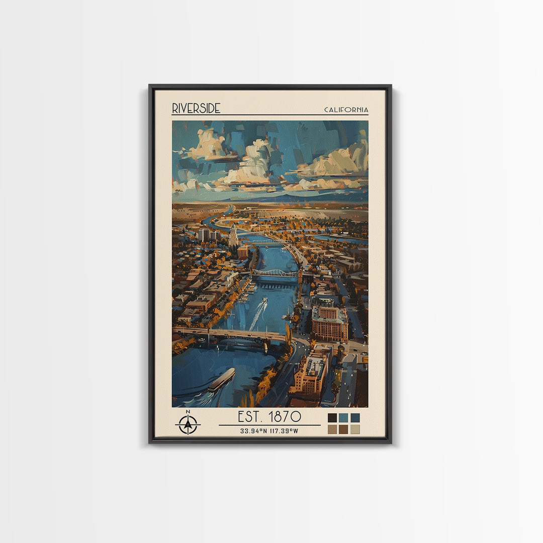 Riverside Travel Poster, Canvas Print, Travel Wall Decor, Minimalist Poster, Home Decor, City Wall Art, Art Print, Home Office Decor