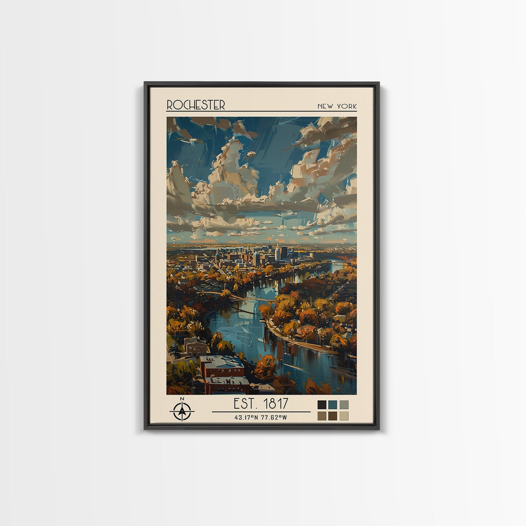 Rochester Travel Poster, Canvas Print, City Travel Poster, Vintage City Poster, Travel Art Print, Wanderlust Gift, City Illustration