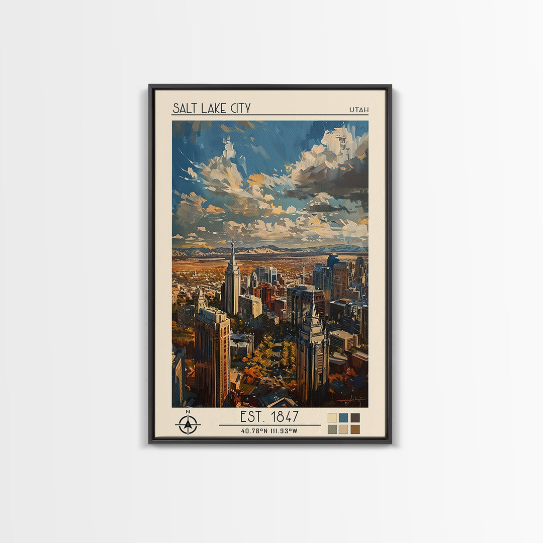 Salt Lake City Travel Poster, Framed Canvas Print, Retro Travel Poster, City Wall Art, Travel Art Print, Travel Wall Decor, Wall Art