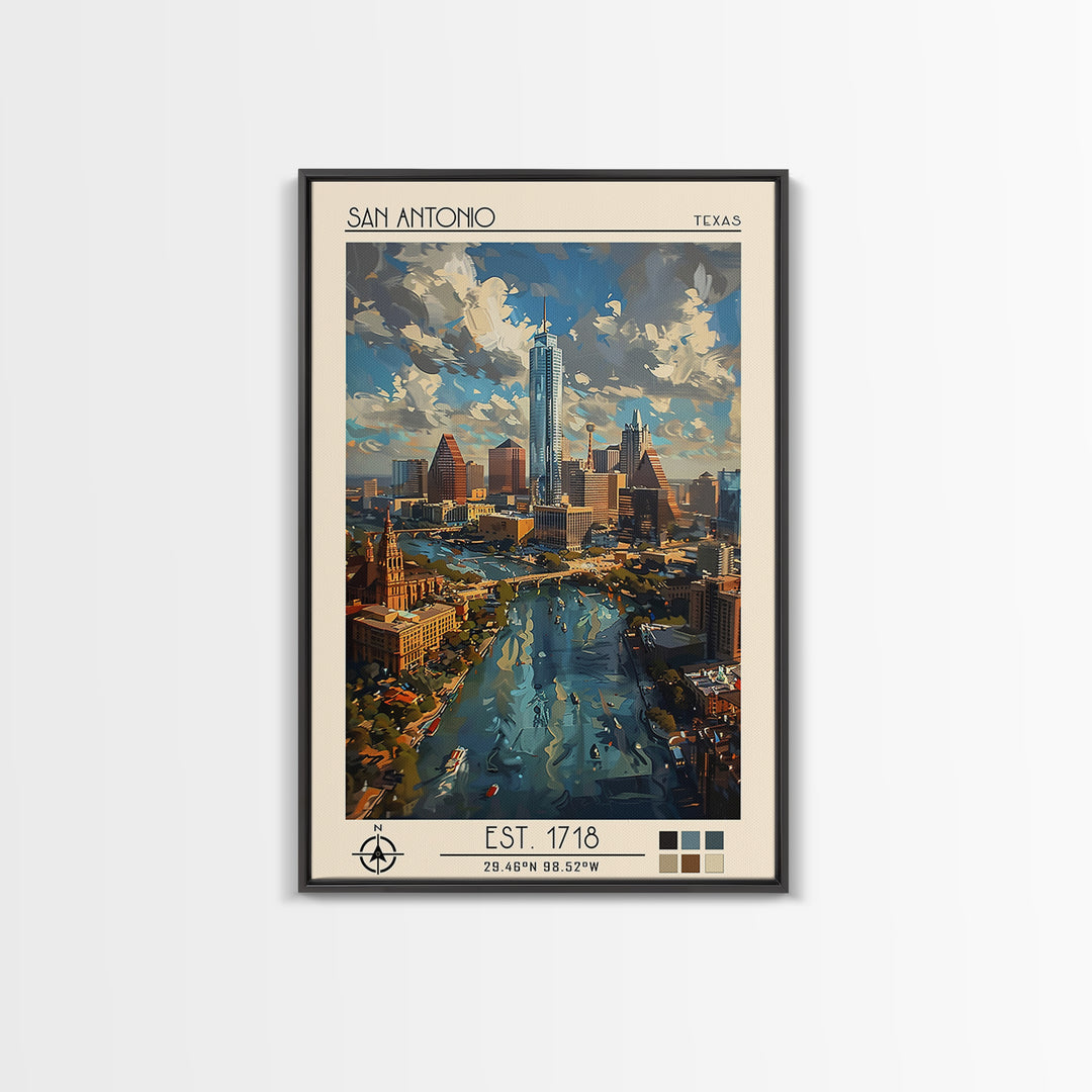 San Antonio Travel Poster, Framed Canvas Print, Travel Wall Decor, Minimalist Poster, Retro Travel Print, Home Decor, Retro Wall Art