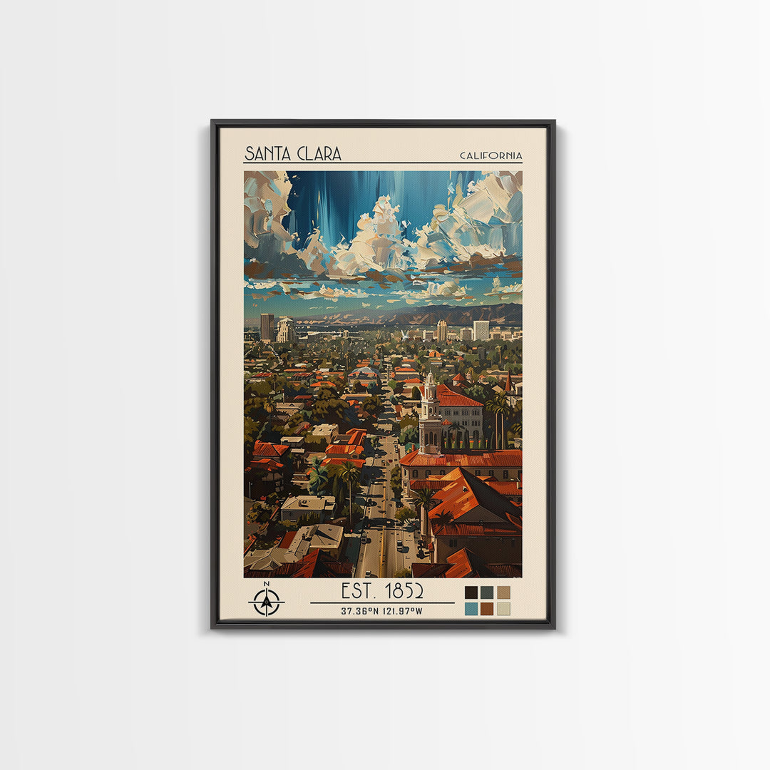 Santa Clara Travel Poster, Framed Canvas Print, Retro Wall Art, Travel Print, Modern Wall Decor, Retro Travel Poster, Travel Posters