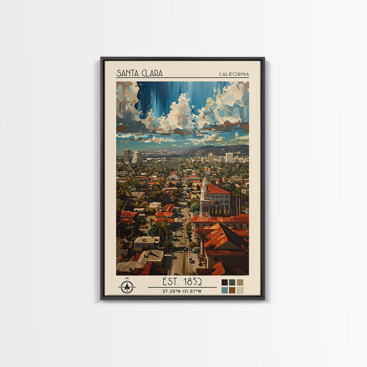 Santa Clara Travel Poster, Framed Canvas Print, Retro Wall Art, Travel Print, Modern Wall Decor, Retro Travel Poster, Travel Posters