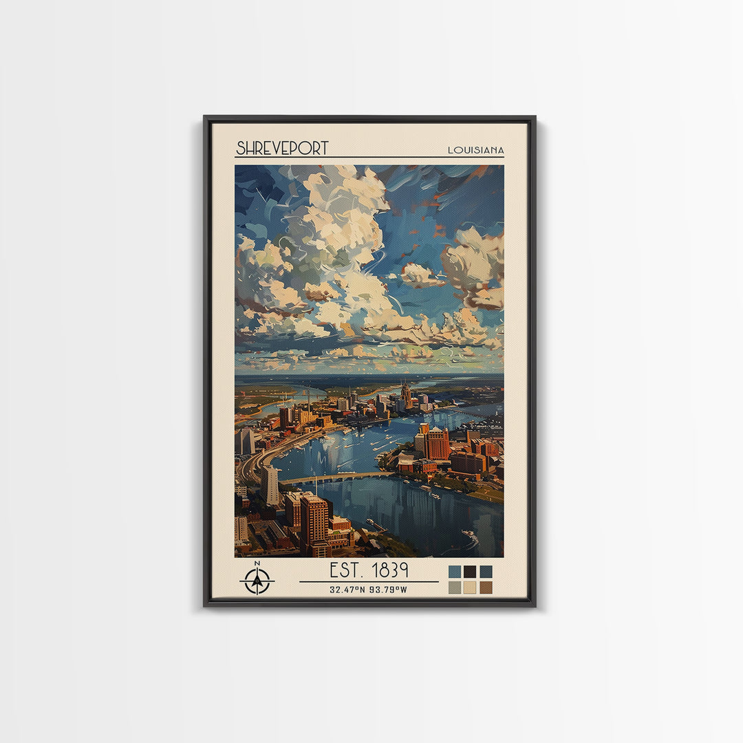 Shreveport Travel Poster, Framed Canvas Print, Travel Wall Art, City Wall Art, Retro Travel Print, Poster Print, Vintage City Poster