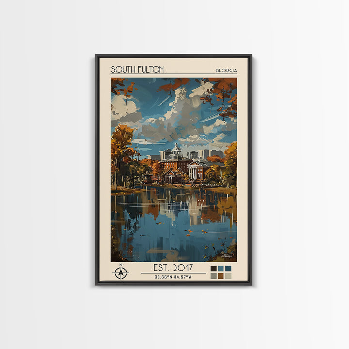 South Fulton Travel Poster, Framed Canvas Print, Retro Travel Poster, City Wall Art, Retro Travel Print, Wanderlust Gift, Poster Art