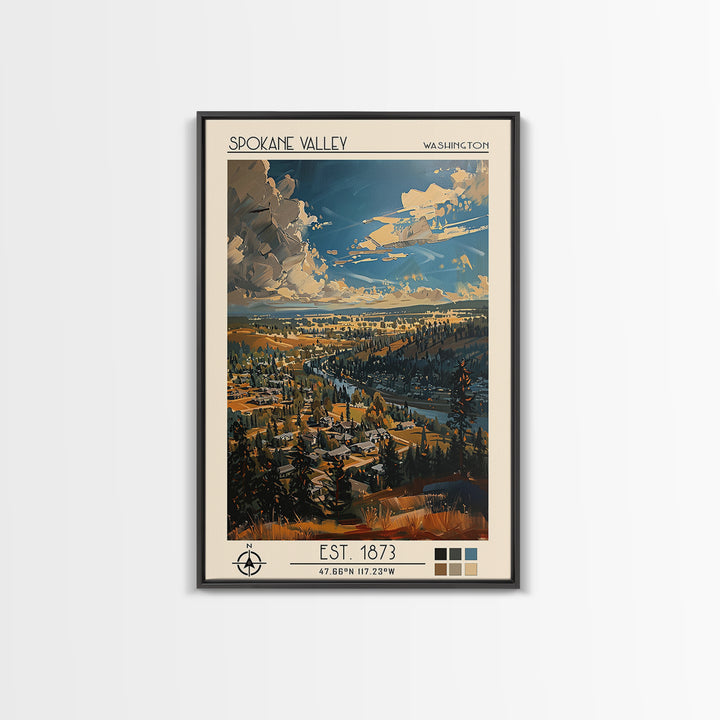 Spokane Valley Travel Poster, Framed Canvas Print, Poster Print, Travel Wall Art, Landscape Art, Vintage Travel Art, Vintage Posters