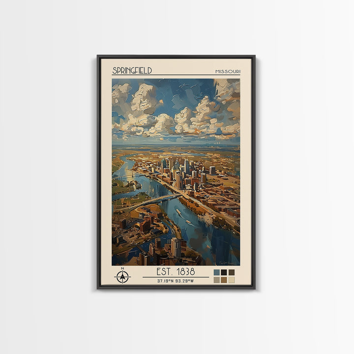Springfield Missouri Travel Poster, Framed Canvas Print, Vintage Travel Print, City Wall Art, City Illustration, Retro Travel Poster