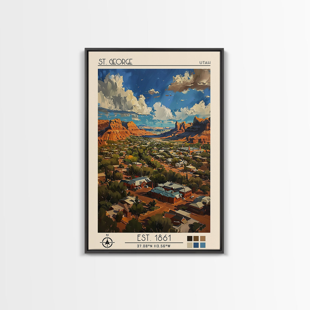 St George Travel Poster, Framed Canvas Print, City Travel Poster, Travel Wall Decor, Travel Print, City Art Print, City Illustration