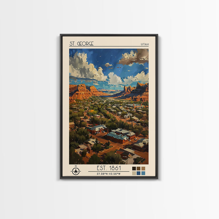 St George Travel Poster, Framed Canvas Print, City Travel Poster, Travel Wall Decor, Travel Print, City Art Print, City Illustration