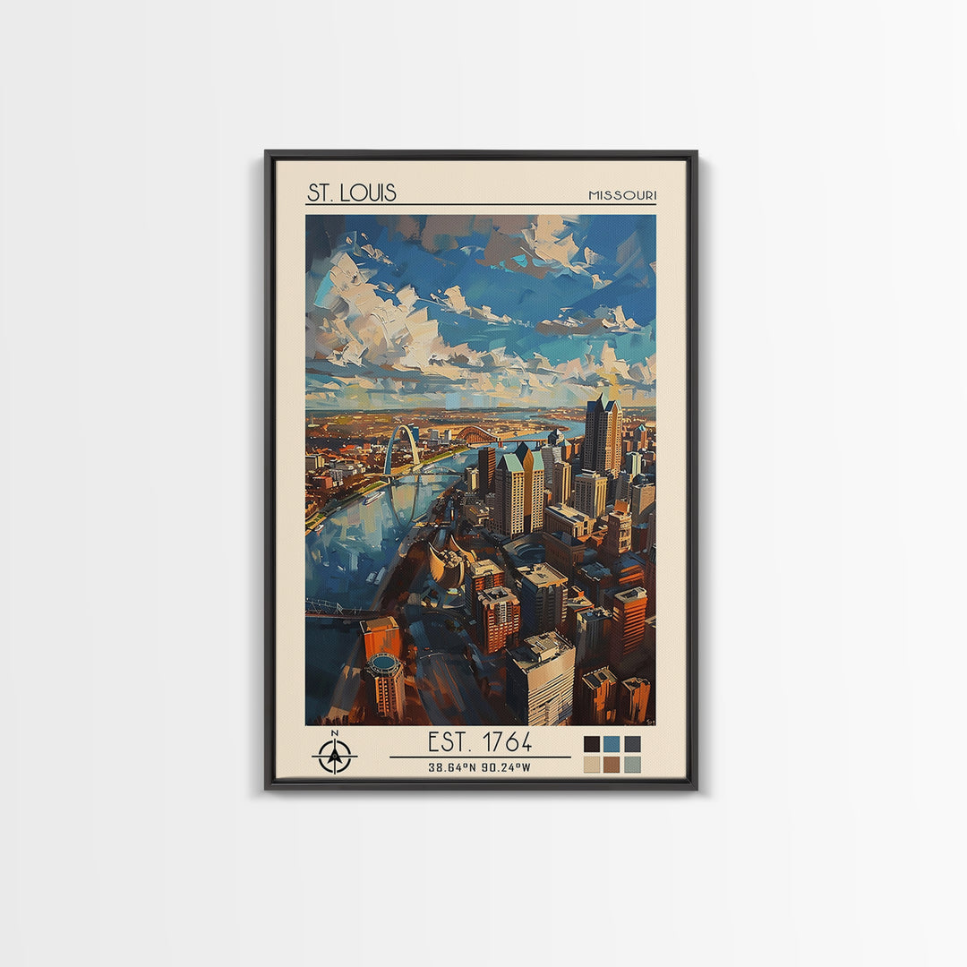 St Louis Travel Poster, Framed Canvas Print, Vintage Travel Print, City Wall Art, Minimalist Poster, City Illustration, Travel Print