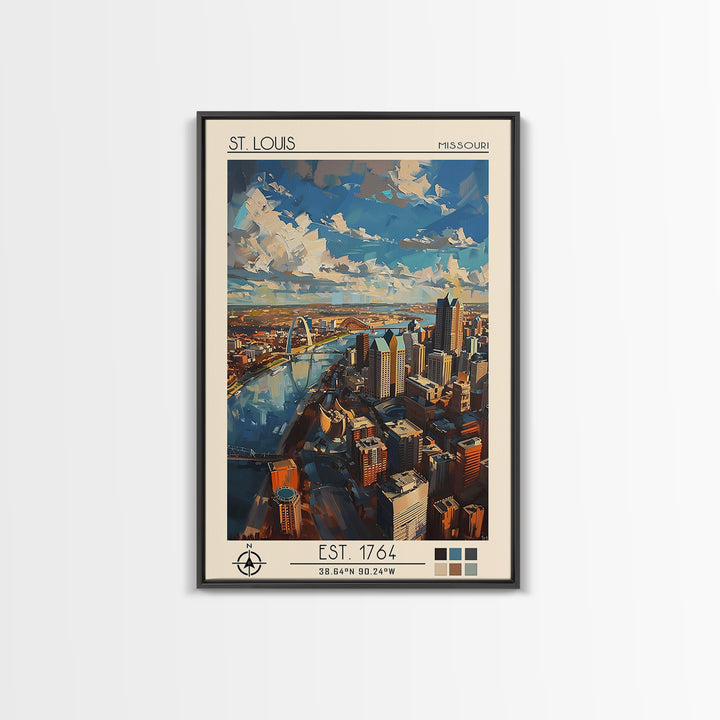 St Louis Travel Poster, Framed Canvas Print, Vintage Travel Print, City Wall Art, Minimalist Poster, City Illustration, Travel Print