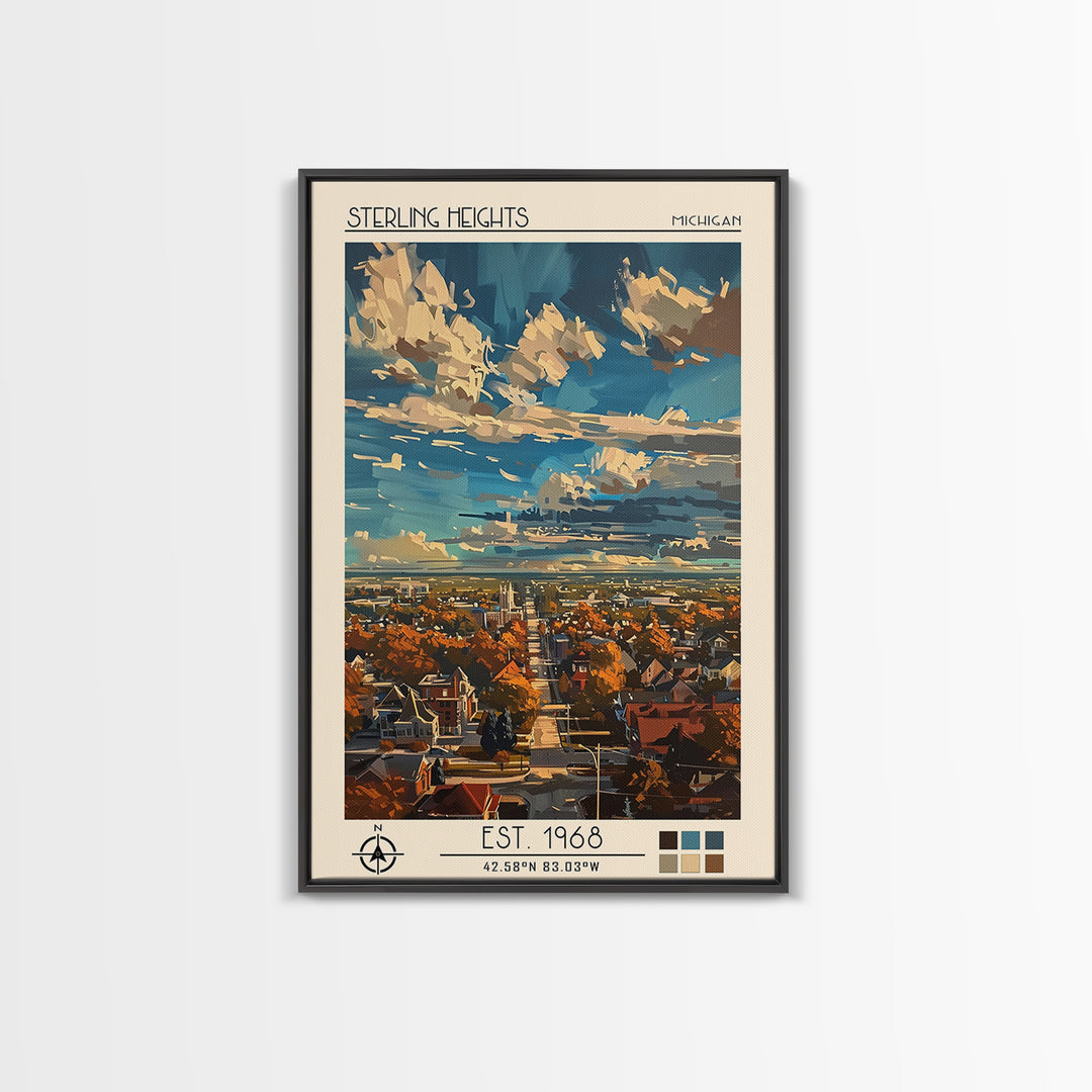 Sterling Heights Travel Poster, Framed Canvas Print, Travel Prints, Landscape Art, Travel Print, Travel Posters, Vintage City Poster