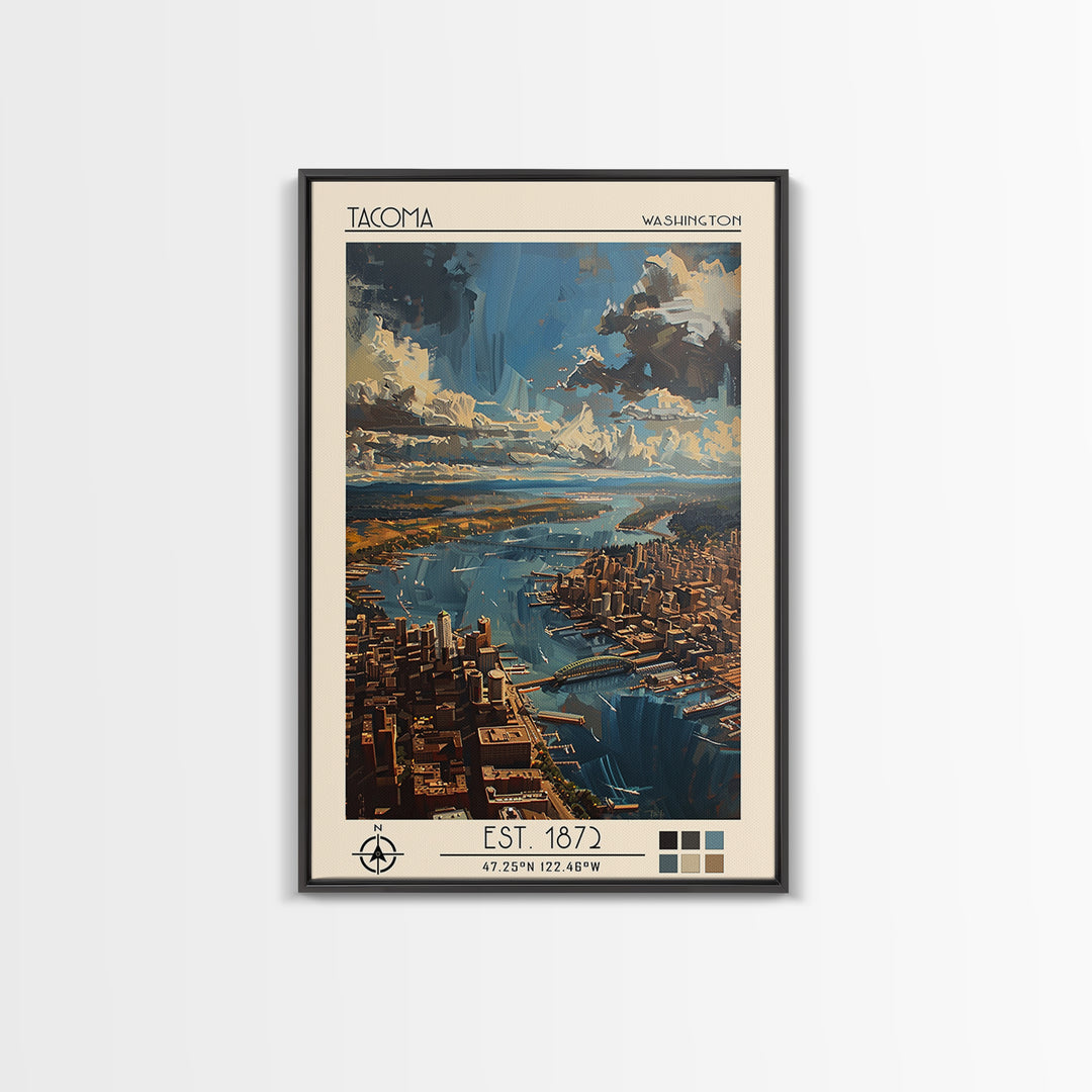 Tacoma Travel Poster, Framed Canvas Print, Vintage Travel Print, City Wall Art, Living Room Wall Art, Travel Print, Travel Art Print