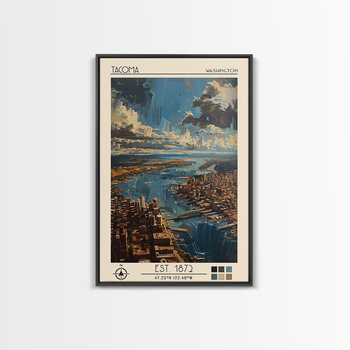 Tacoma Travel Poster, Framed Canvas Print, Vintage Travel Print, City Wall Art, Living Room Wall Art, Travel Print, Travel Art Print