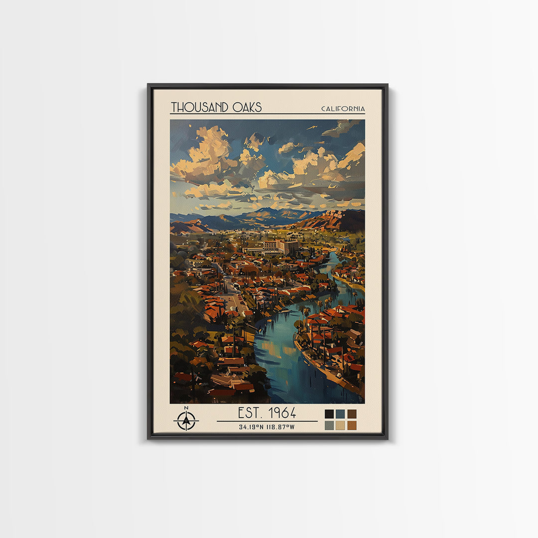 Thousand Oaks Travel Poster, Framed Canvas Print, City Travel Poster, Travel Wall Art, Landscape Art, Travel Posters, Vintage Poster