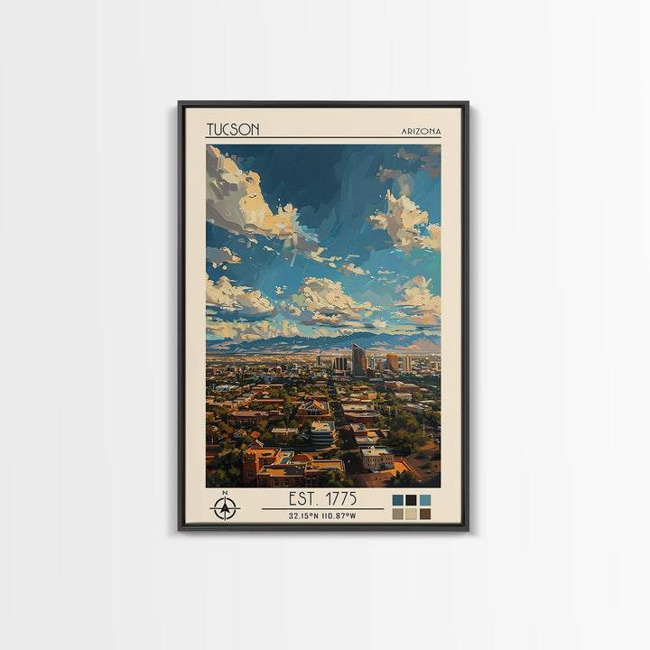 Tucson Travel Poster, Framed Canvas Print, Travel Prints, Landscape Art, Art Print, Retro Wall Art, City Illustration, City Wall Art