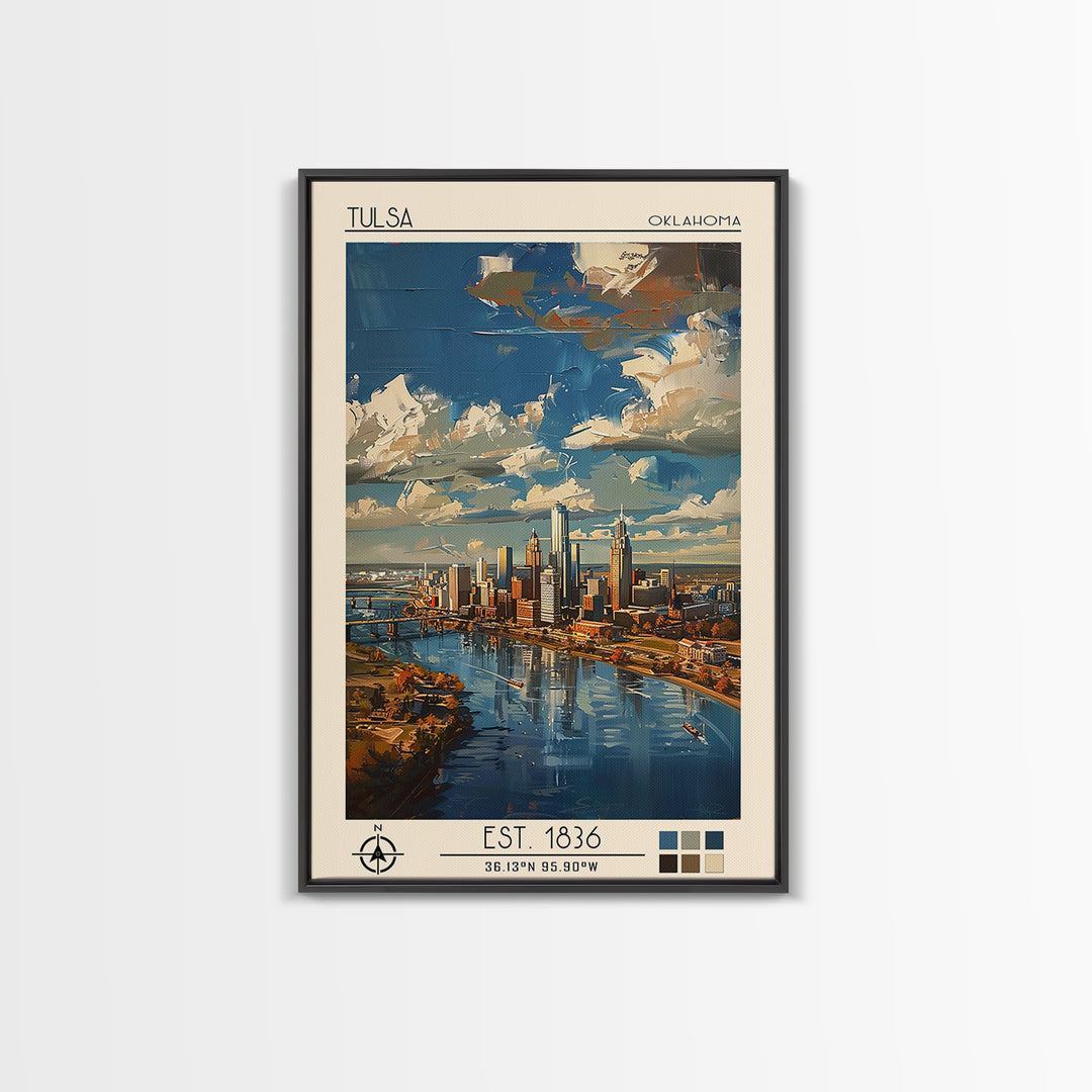 Tulsa Travel Poster, Framed Canvas Print, Retro Travel Poster, City Wall Art, Travel Print, Travel Wall Art, Wall Art, Landscape Art