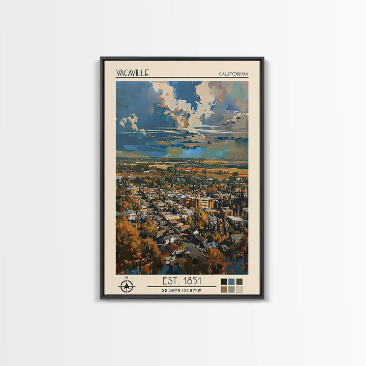 Vacaville Travel Poster, Framed Canvas Print, Travel Prints, Landscape Art, Vintage Travel Art, Vintage City Poster, Vintage Posters