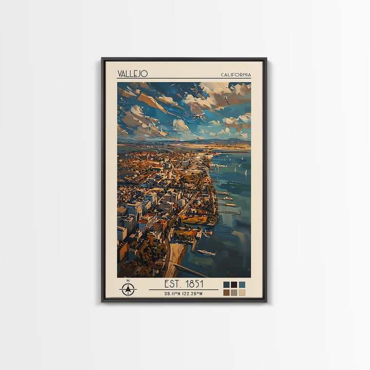 Vallejo Travel Poster, Framed Canvas Print, Travel Wall Decor, Minimalist Poster, Travel Print, Mid Century Wall Art, City Art Print