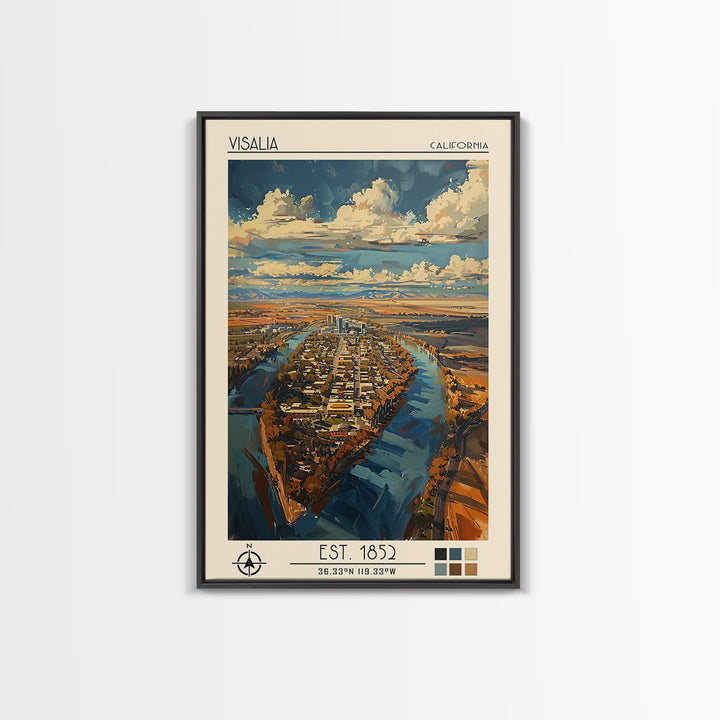 Visalia Travel Poster, Framed Canvas Print, City Travel Poster, Travel Wall Art, Retro Wall Art, Gallery Wall Set, City Illustration