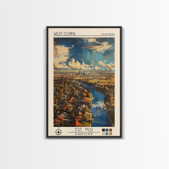 West Covina Travel Poster, Framed Canvas Print, Retro Travel Poster, City Wall Art, Poster Art, Vintage Travel Print, Vintage Travel