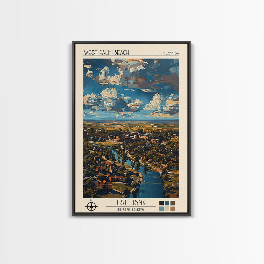 West Palm Beach Travel Poster, Canvas Print, Travel Wall Art, City Wall Art, Home Office Decor, Travel Posters, Mid Century Wall Art