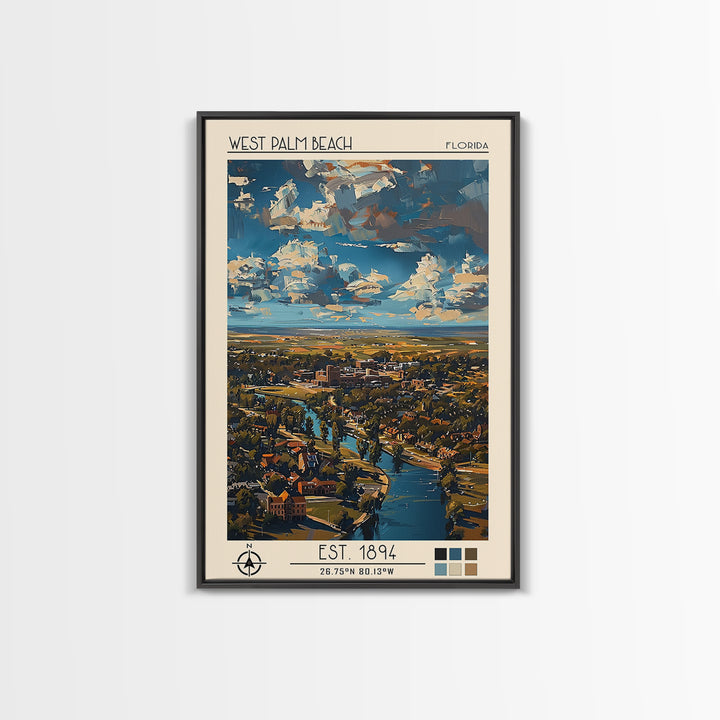 West Palm Beach Travel Poster, Canvas Print, Travel Wall Art, City Wall Art, Home Office Decor, Travel Posters, Mid Century Wall Art