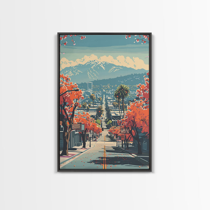 El Monte Travel Poster, Framed Canvas Print, City Travel Poster, Travel Wall Art, Watercolor Cityscape, City Illustration, Art Print