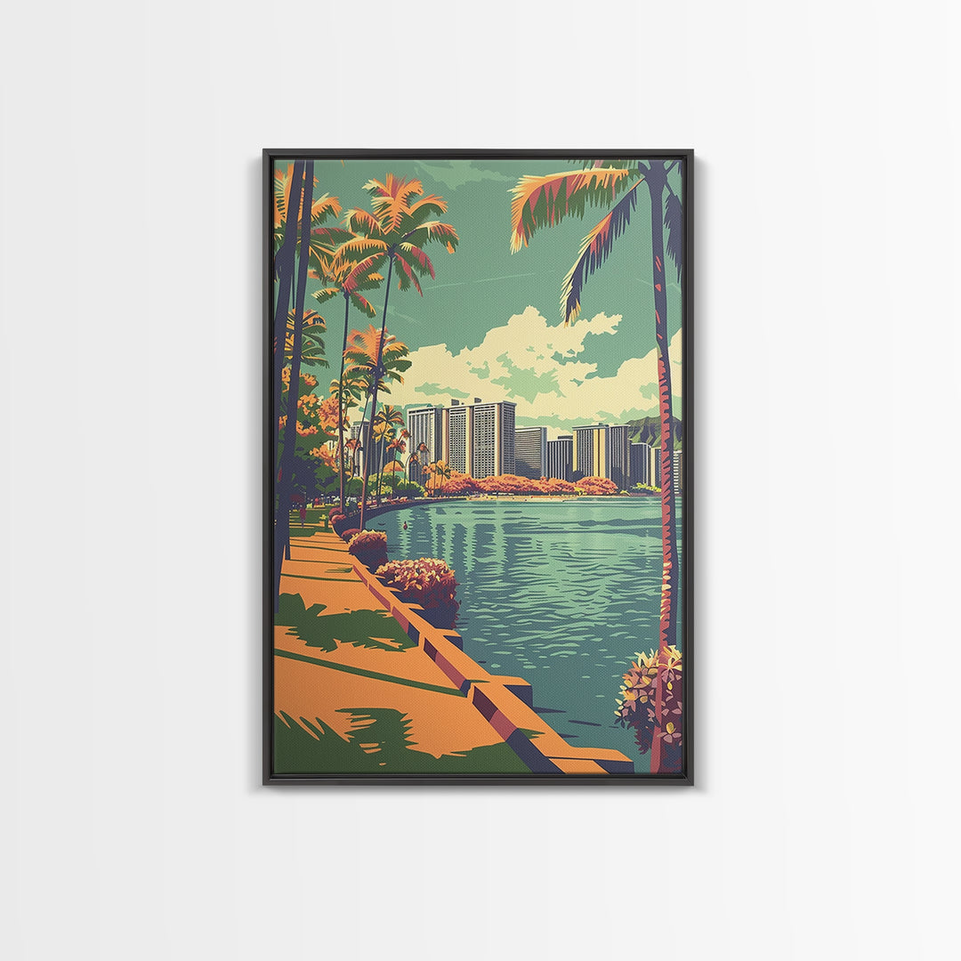 Honolulu Travel Poster, Framed Canvas Print, Travel Art Print, Modern Wall Decor, Travel Posters, Retro Wall Art, Retro Travel Print