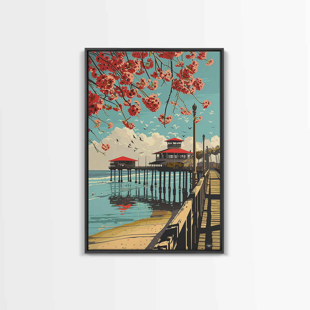 Huntington Beach Travel Poster, Canvas Print, Travel Wall Art, City Wall Art, Vintage City Poster, Travel Posters, Minimalist Poster