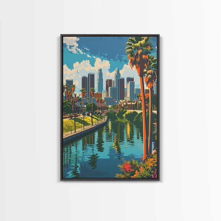Los Angeles Travel Poster, Framed Canvas Print, City Art Print, Travel Wall Art, Art Print, Retro Travel Print, Vintage Travel Print