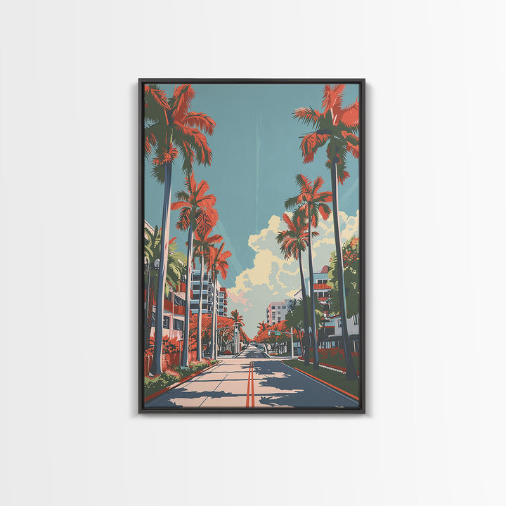 Miami Gardens Travel Poster, Framed Canvas Print, Vintage Travel Print, City Wall Art, Vintage Poster, Wanderlust Gift, Travel Print