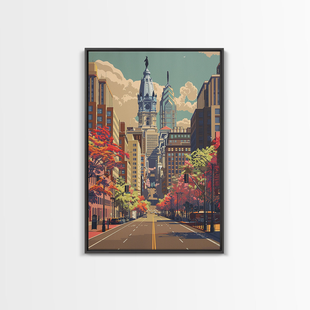 Philadelphia Travel Poster, Canvas Print, Retro Travel Poster, City Wall Art, Travel Art Print, Vintage Travel, Mid Century Wall Art