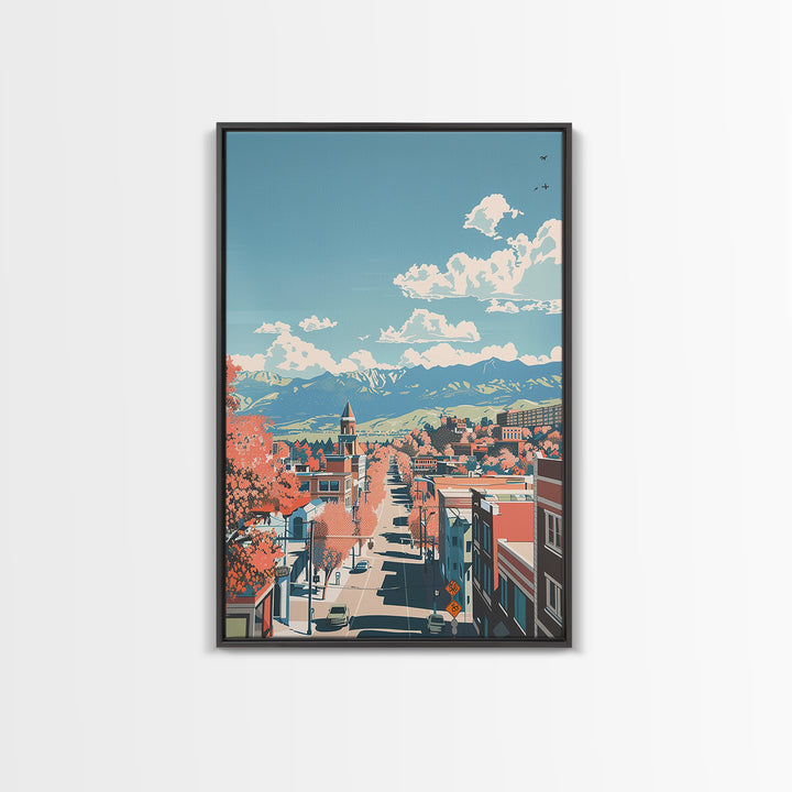 Pueblo Travel Poster, Framed Canvas Print, Travel Wall Decor, Minimalist Poster, City Art Print, City Illustration, Travel Art Print