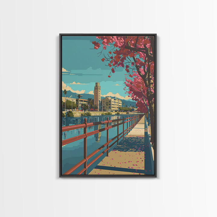 Riverside Travel Poster, Canvas Print, Retro Travel Poster, City Wall Art, Vintage Poster, Vintage City Poster, Mid Century Wall Art