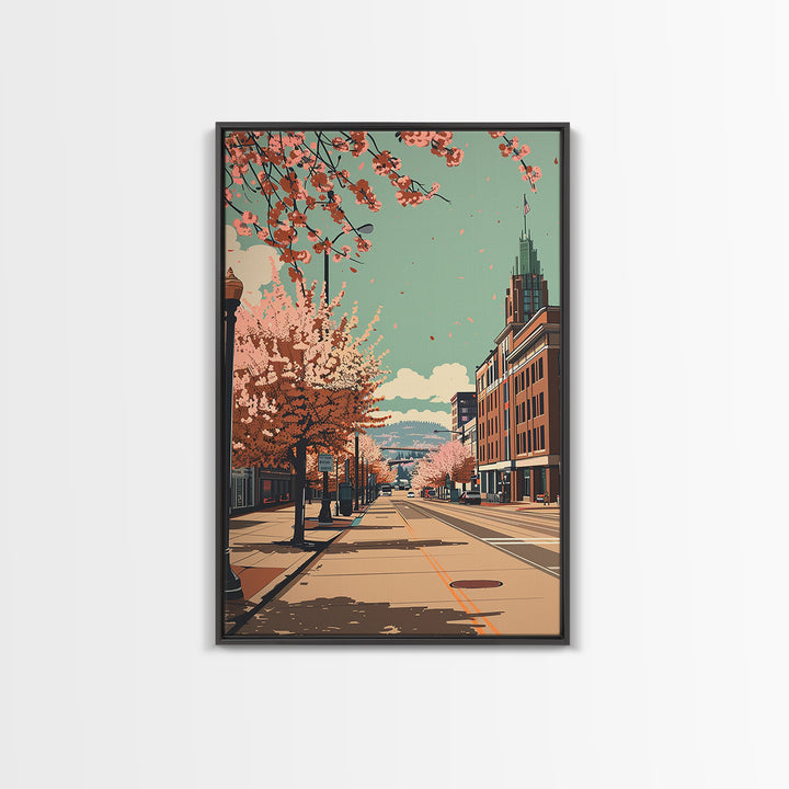 Spokane Travel Poster, Framed Canvas Print, City Travel Poster, Travel Wall Decor, Travel Wall Art, Modern Wall Decor, Travel Prints