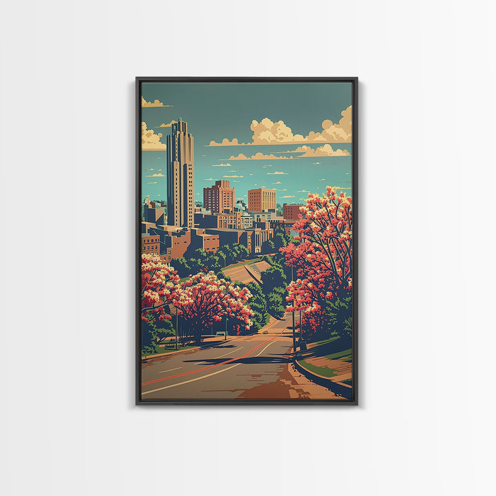 Tulsa Travel Poster, Framed Canvas Print, City Travel Poster, Travel Wall Art, Living Room Wall Art, Retro Travel Poster, Home Decor