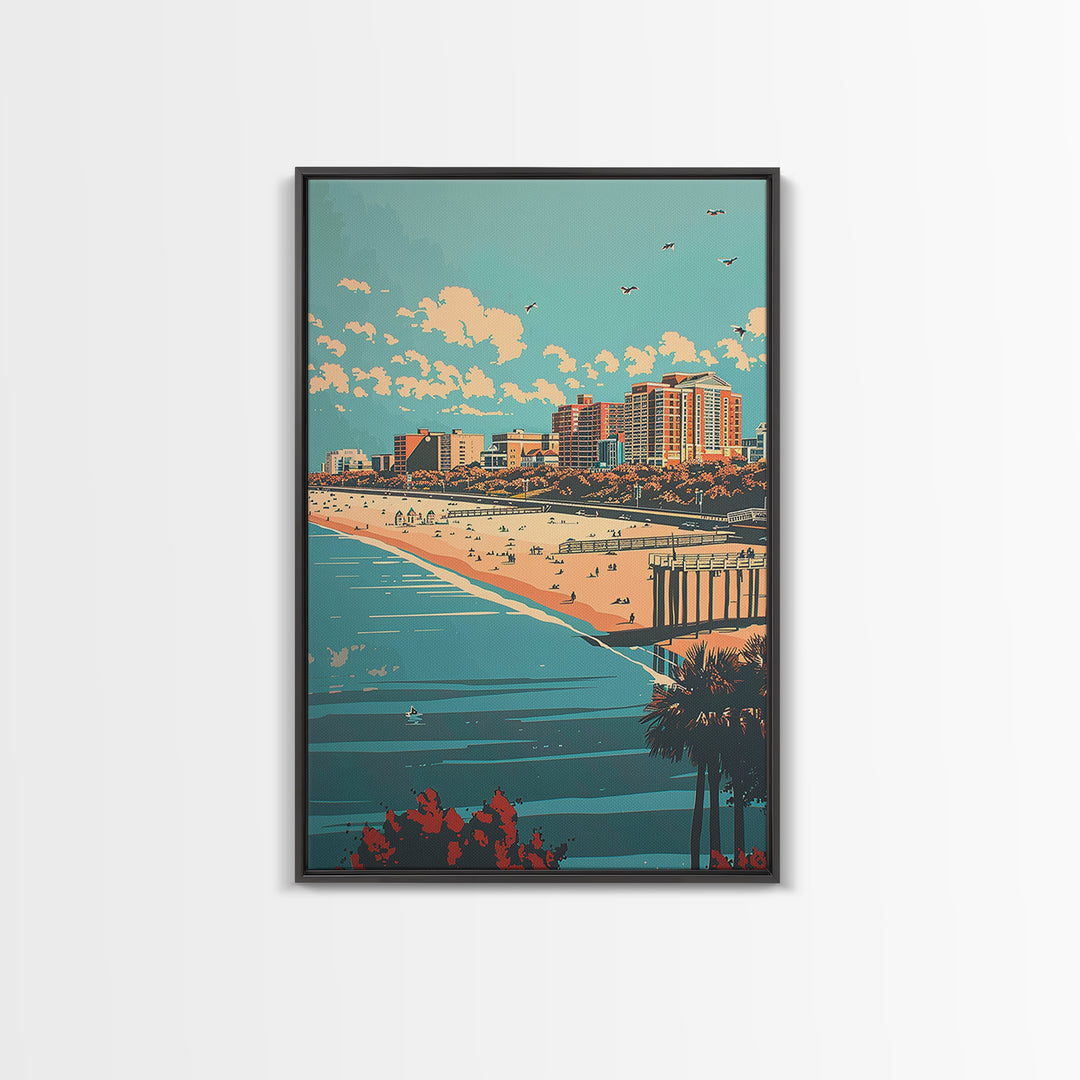 Virginia Beach Travel Poster, Framed Canvas Print, City Art Print, Travel Wall Art, Travel Prints, Travel Posters, Colorful Wall Art