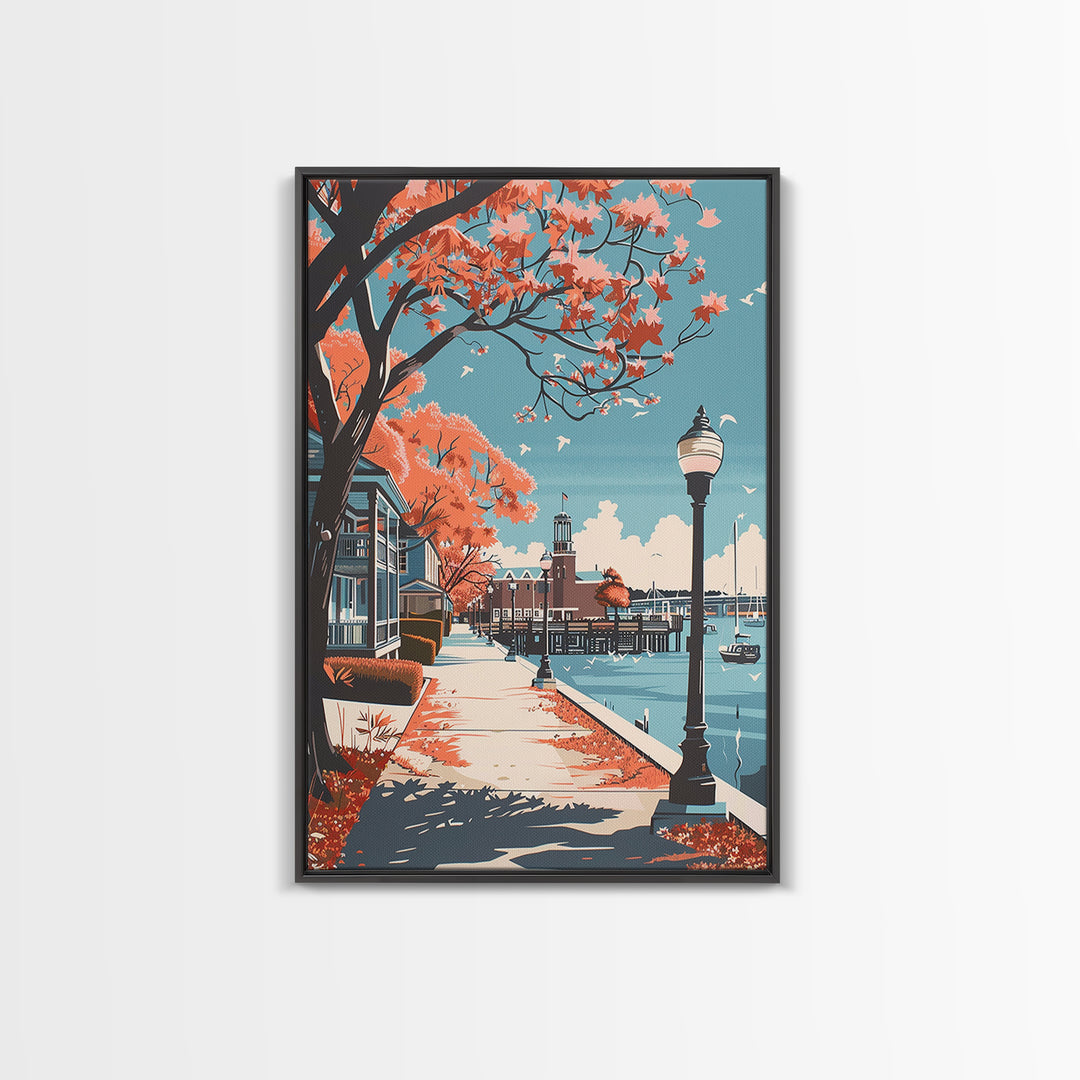 Wilmington Travel Poster, Framed Canvas Print, Retro Travel Poster, City Wall Art, Travel Posters, City Illustration, Fine Art Print