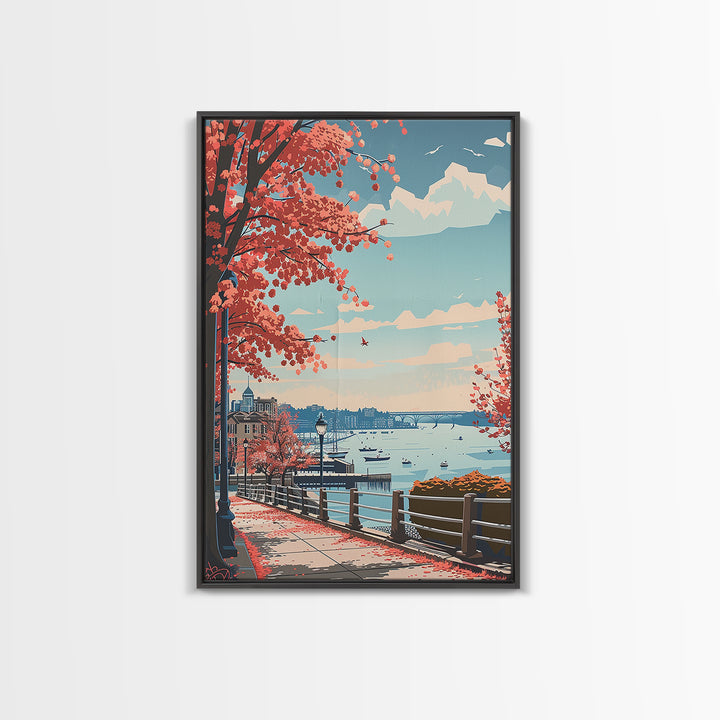 Woodbridge Travel Poster, Framed Canvas Print, City Art Print, Travel Wall Art, Travel Wall Decor, Travel Prints, Retro Travel Print