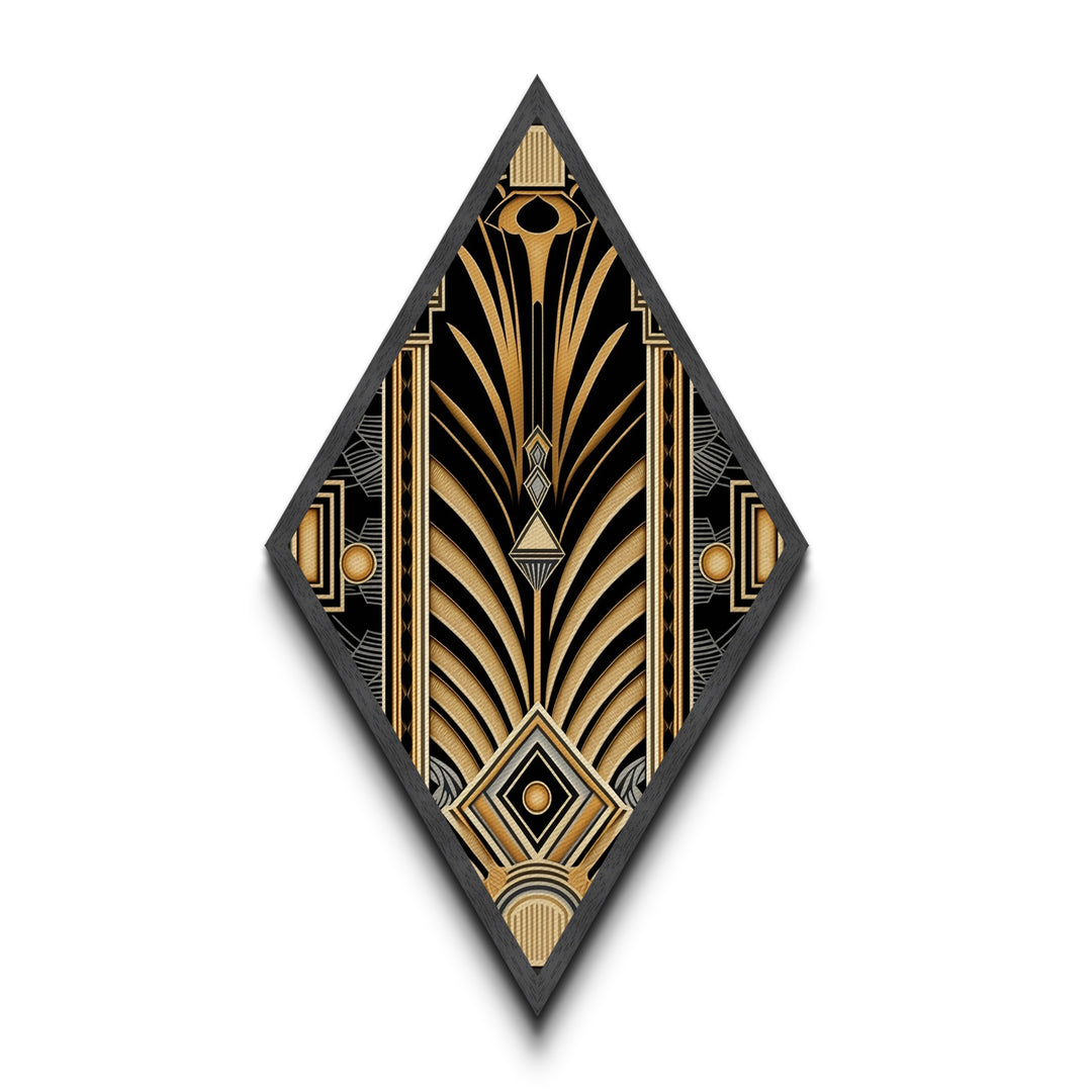 Gold and Black Diamond Shaped Art Deco Wall Art Panel Print, Diamond Shaped Art, Office Decor, MCM Art