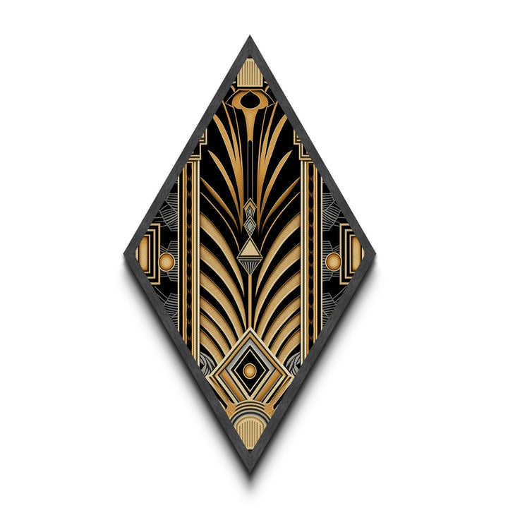 Gold and Black Diamond Shaped Art Deco Wall Art Panel Print, Diamond Shaped Art, Office Decor, MCM Art