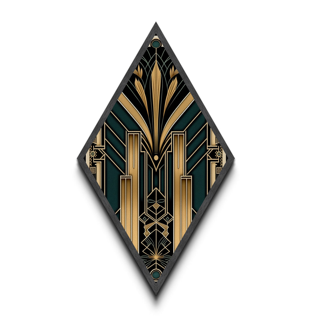 Gold and Green Art Deco Panel Print, Diamond Shaped Wall Art, Retro Home Decor, Roaring 20s Style Wall Art