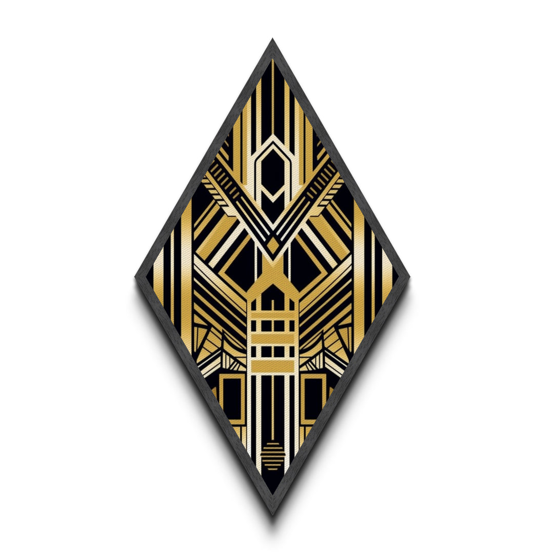 Black and Gold Diamond Shaped Art Deco Canvas Textured Art Print, Diamoned Shaped Wall Art, Retro Style Home Decor