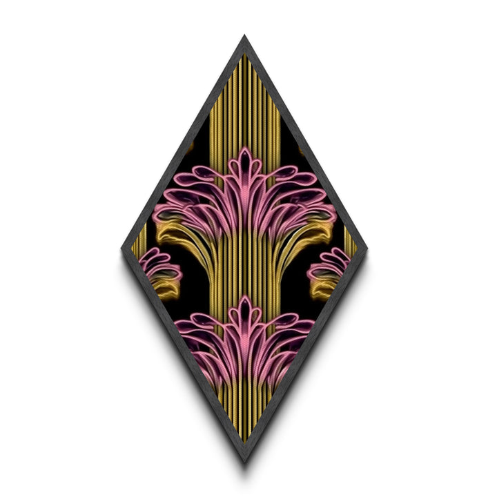 Deco Bloom Burst Diamond Shaped Canvas Textured Print, Retro Pink and Gold Wall Art, Art Deco Botanical Fan Accent Home Decor